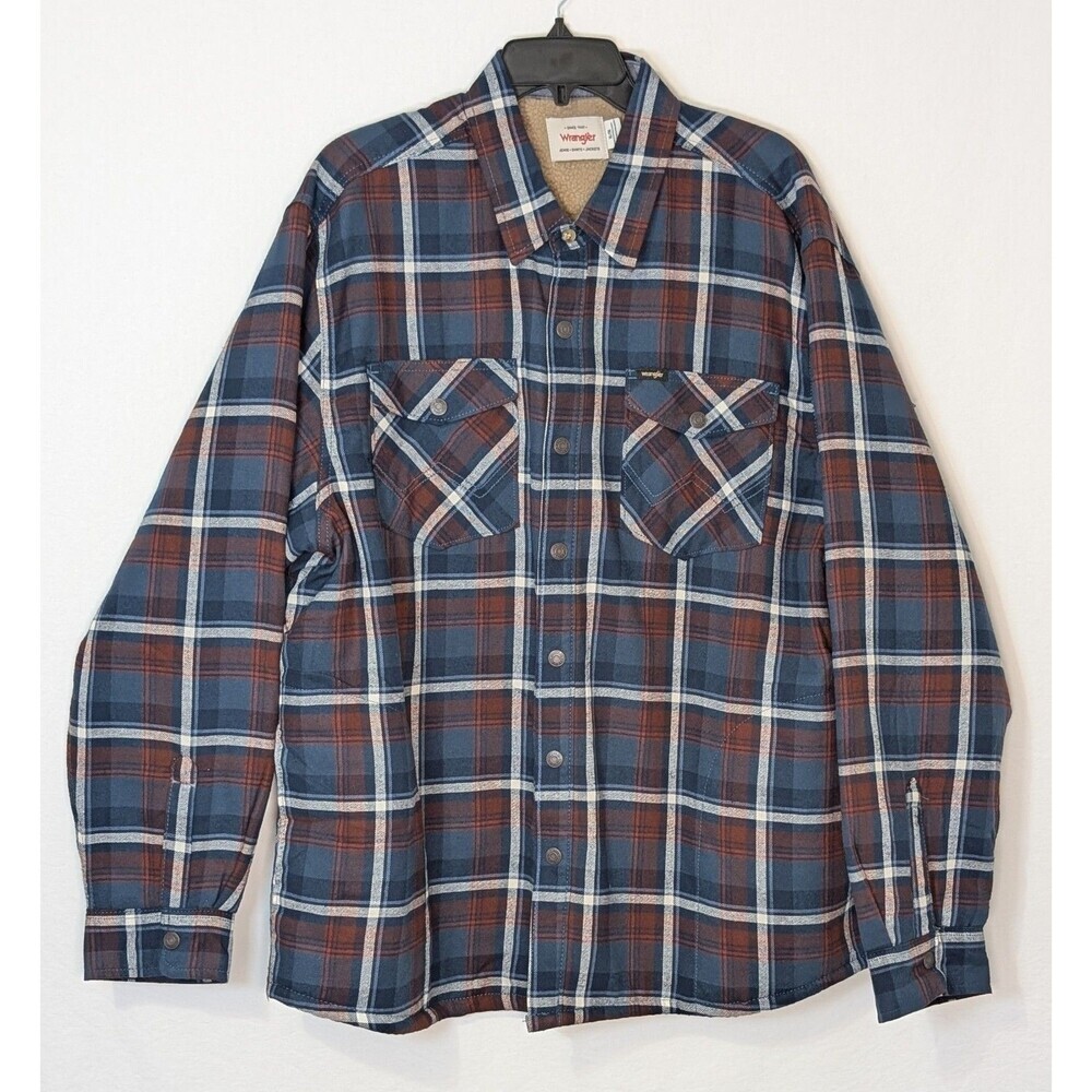 Wrangler Mens XL Sherpa Lined Flannel Shirt Jacket Plaid Heavyweight Shacket NWT